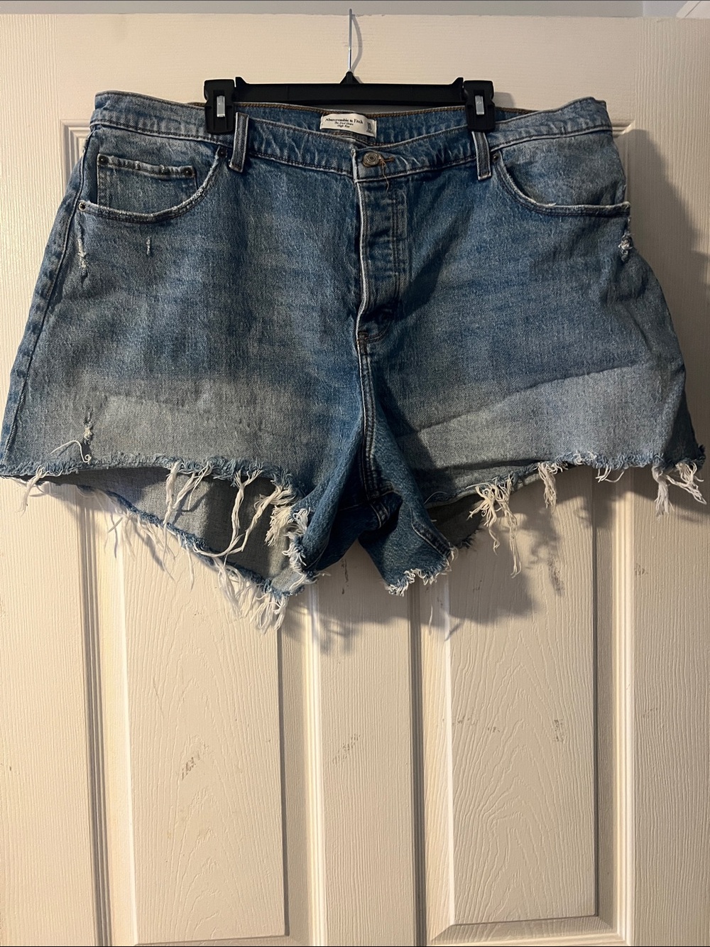Abercrombie & Fitch Distressed Mid-Blue Denim Cutoff Shorts